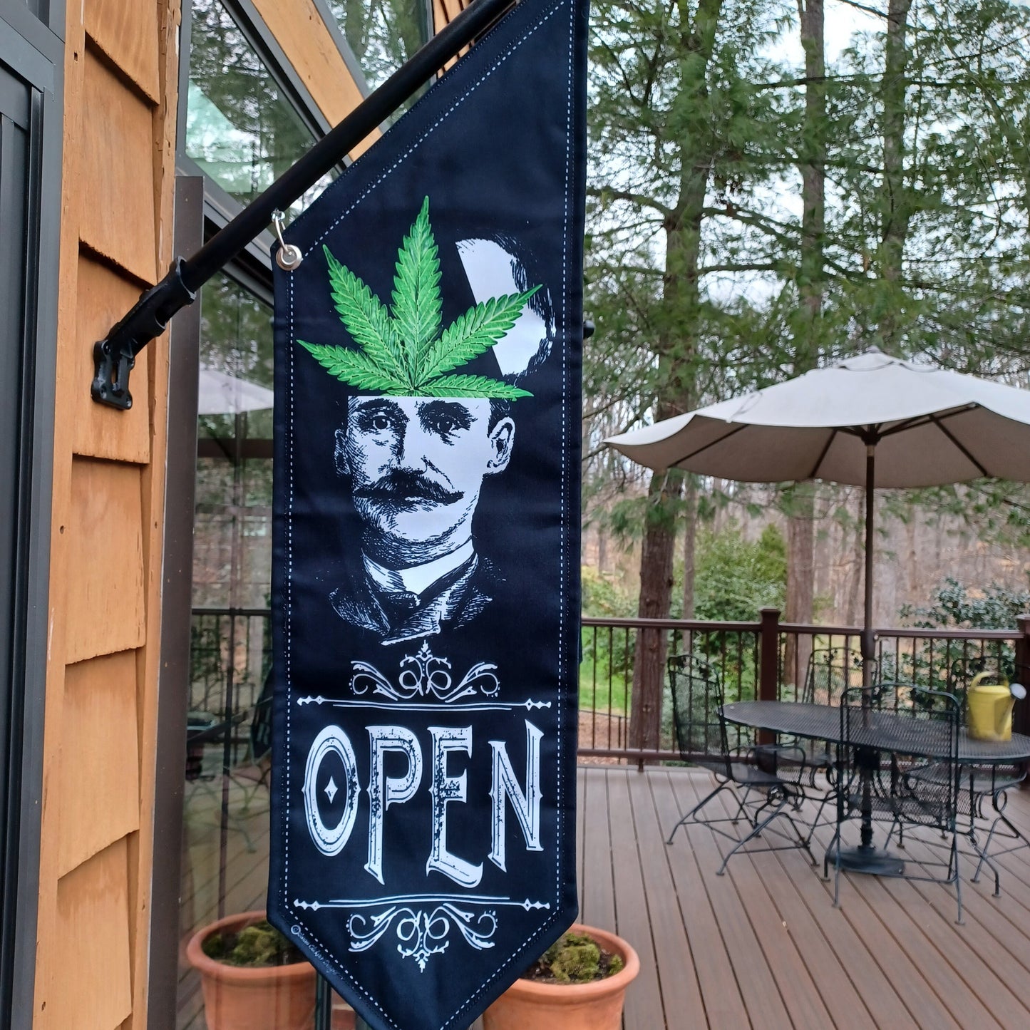 OPEN Head Man flag * POT HEAD * double sided * heavy weight canvas * handmade pole & bracket * printed on both sides
