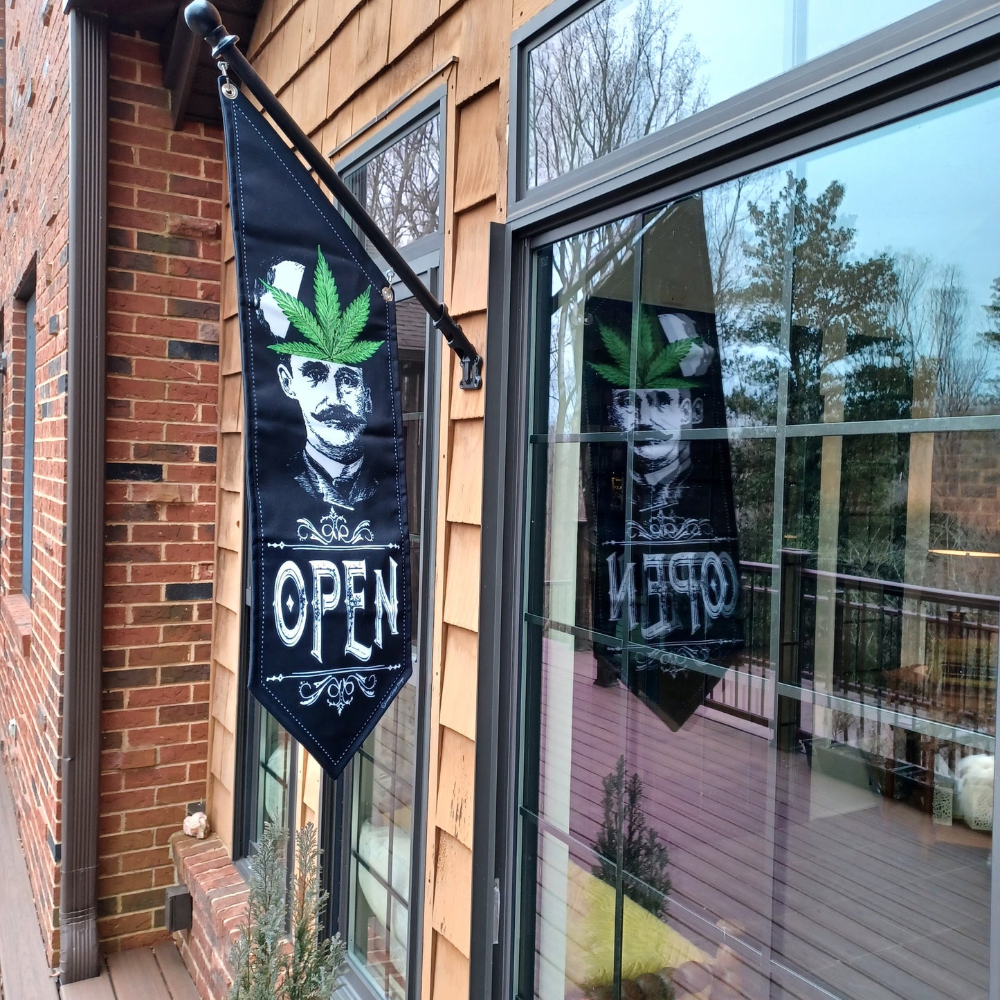 OPEN Head Man flag * POT HEAD * double sided * heavy weight canvas * handmade pole & bracket * printed on both sides