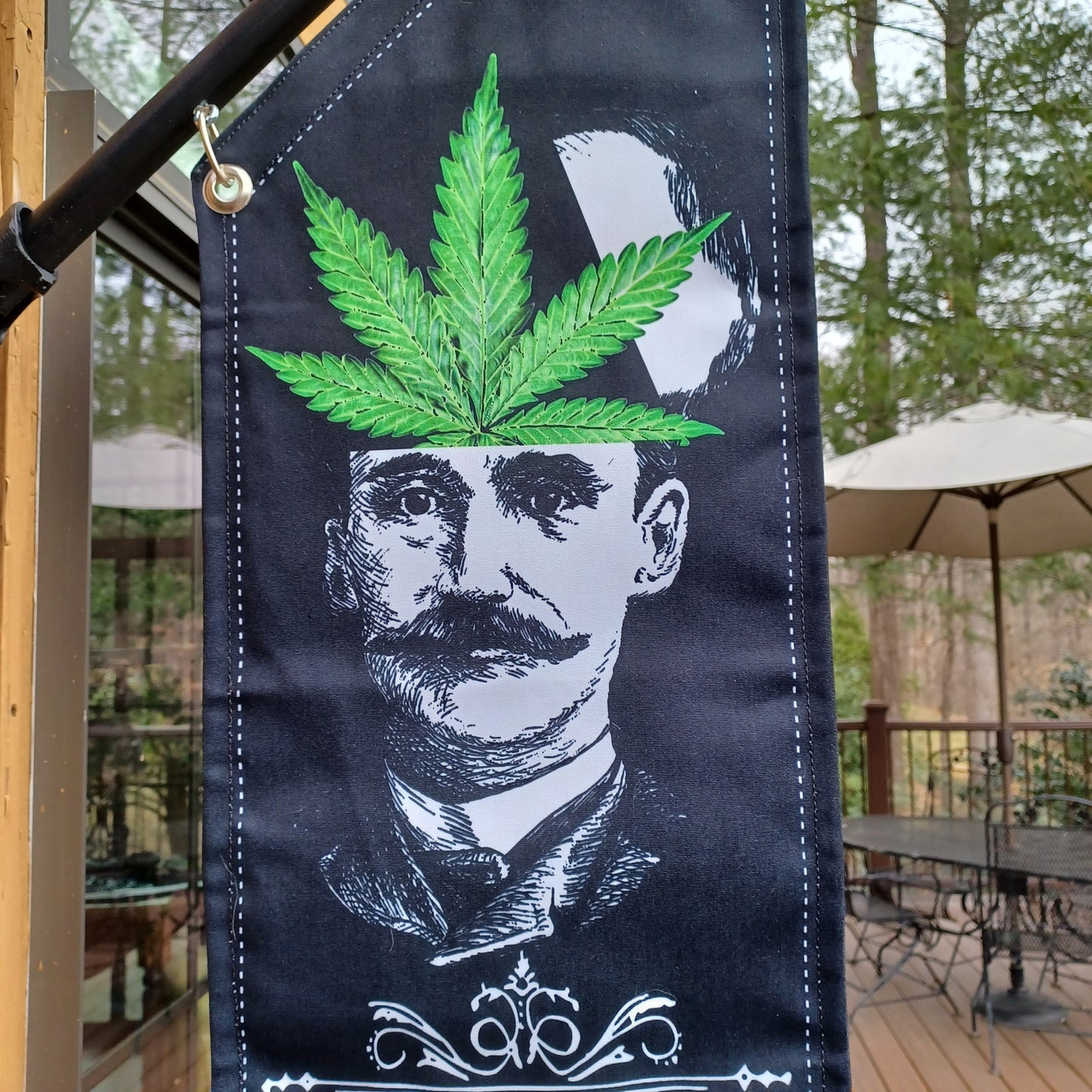 OPEN Head Man flag * POT HEAD * double sided * heavy weight canvas * handmade pole & bracket * printed on both sides