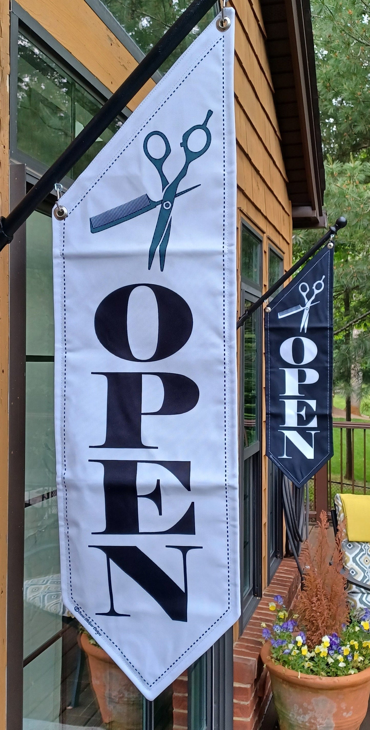 SALON OPEN FLAG * double sided outdoor canvas * pole & bracket included * barber * salon * stylist