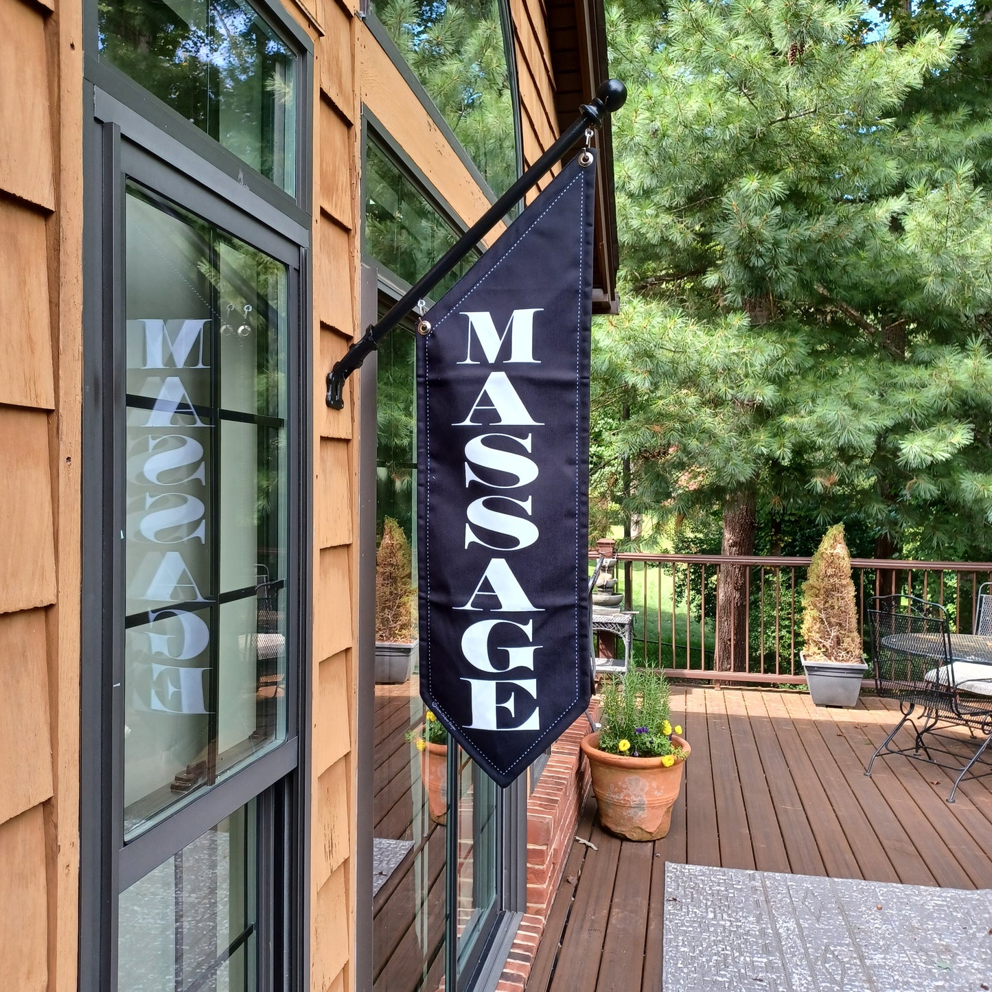 ELEGANT MASSAGE Flag * 2 sided * heavy canvas * pole & bracket included * Black canvas