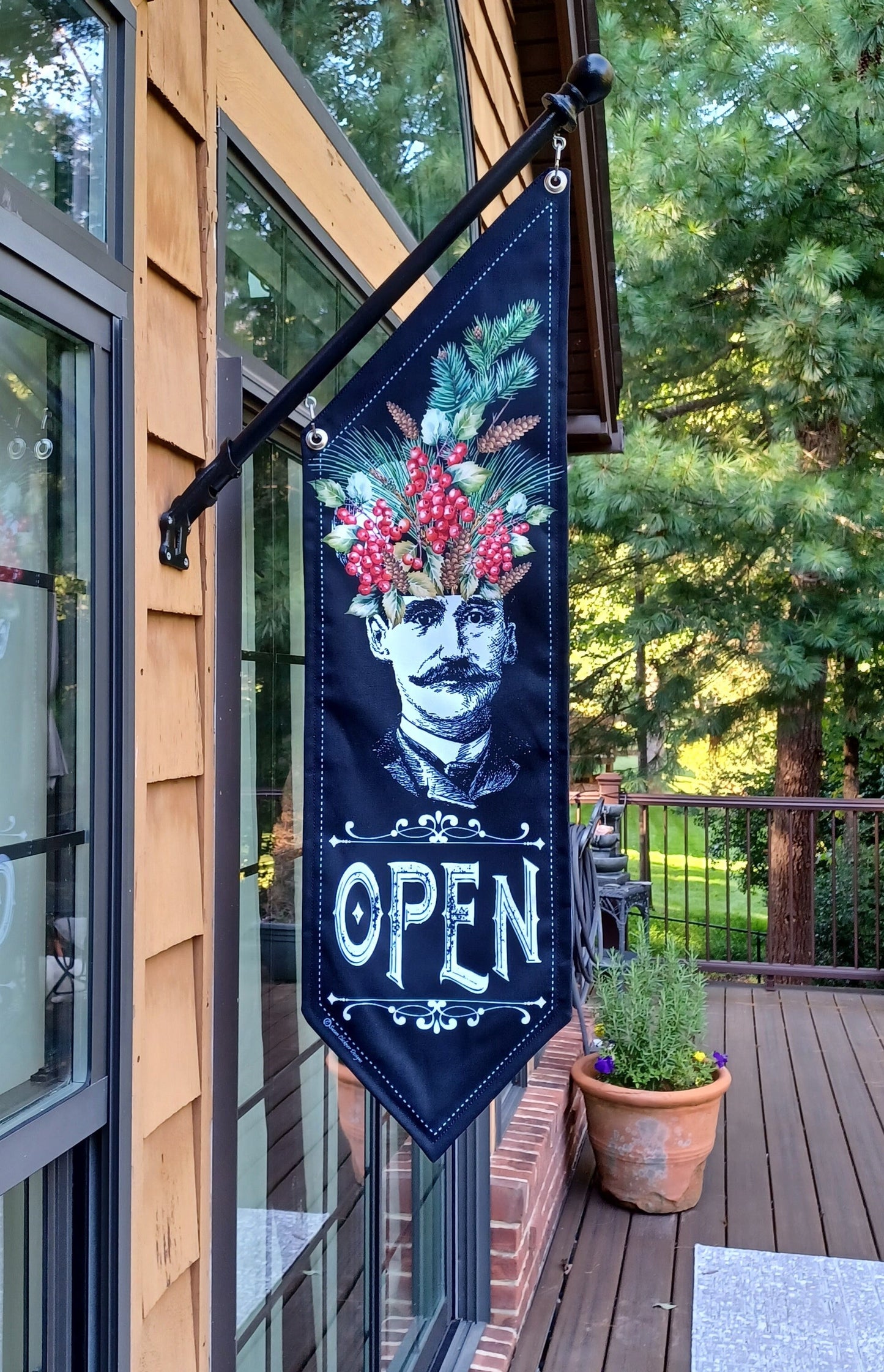 WINTER MAN OPEN flag * double sided * heavy weight canvas * handmade pole & bracket * printed on both sides