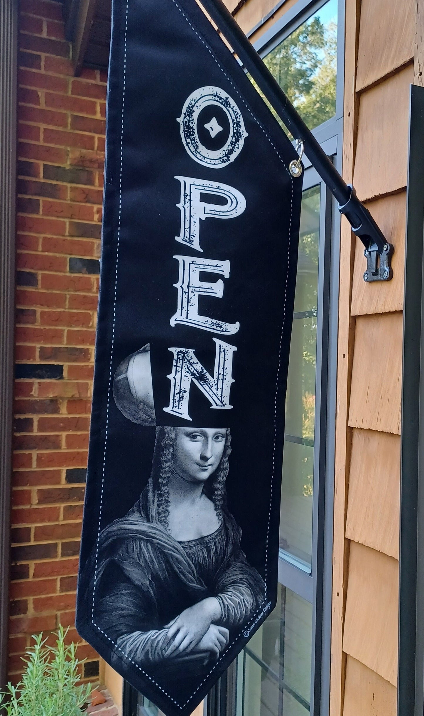 MONA LISA OPEN flag * double sided * heavy weight canvas * handmade pole & bracket * printed on both sides