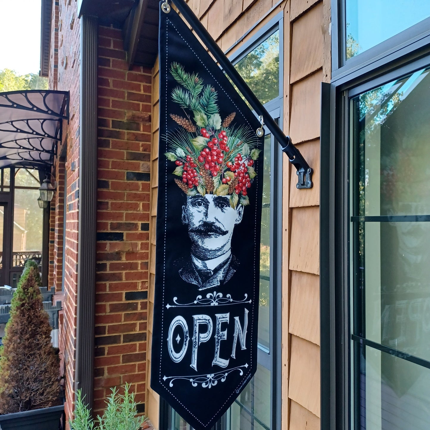 WINTER MAN OPEN flag * double sided * heavy weight canvas * handmade pole & bracket * printed on both sides