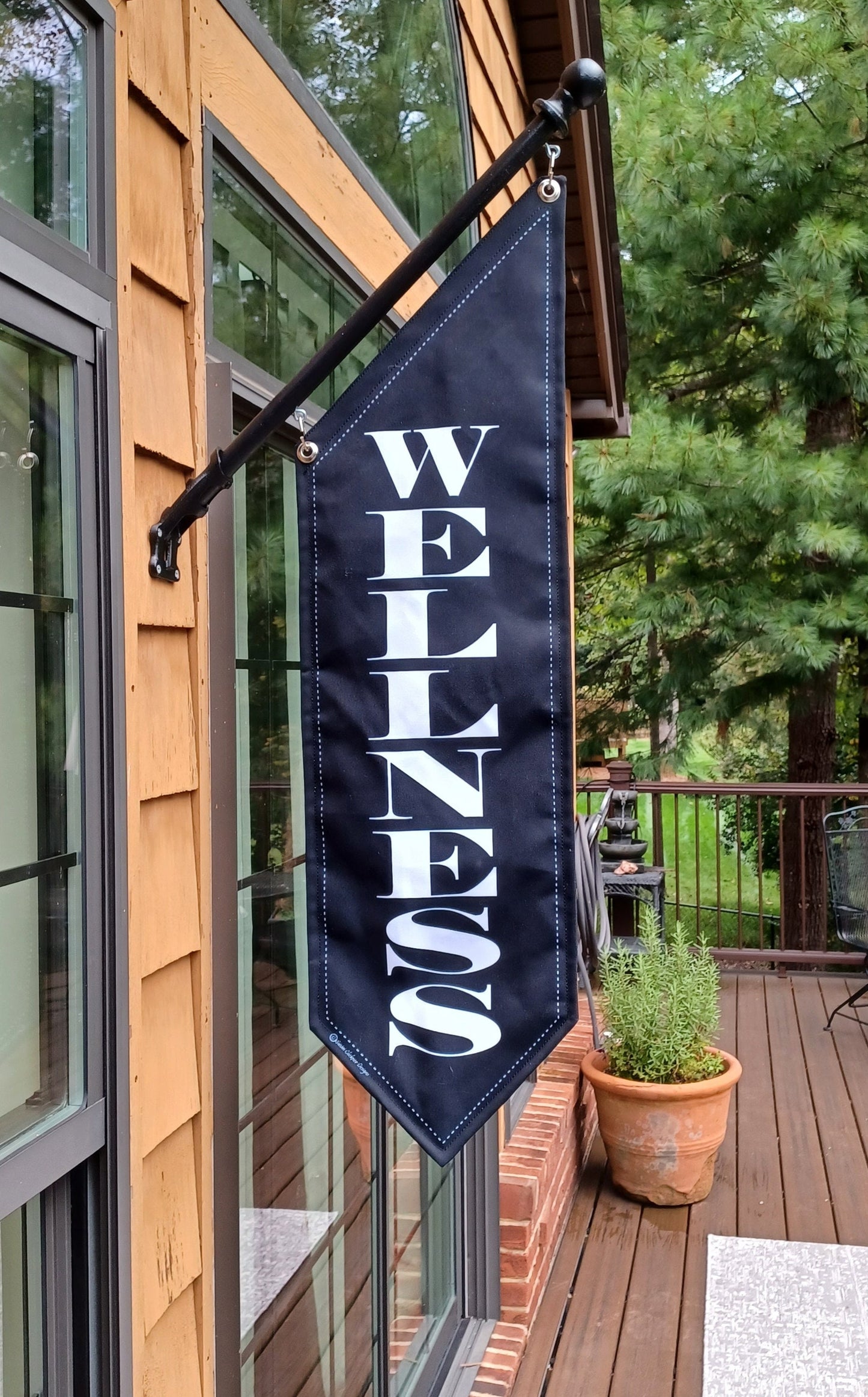 ELEGANT WELLNESS FLAG * 2 sided * heavy canvas * pole & bracket included * Black canvas