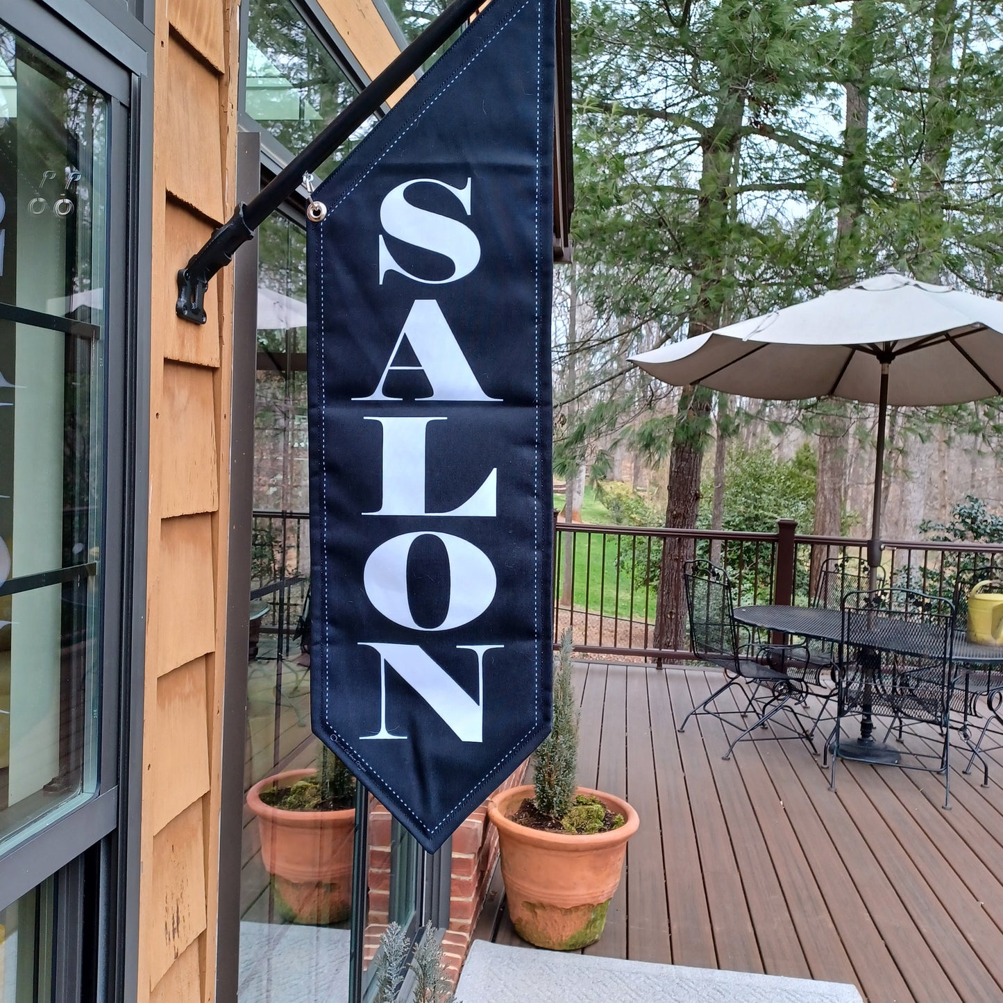 ELEGANT SALON FLAG * 2 sided * heavy canvas * pole & bracket included * Black canvas