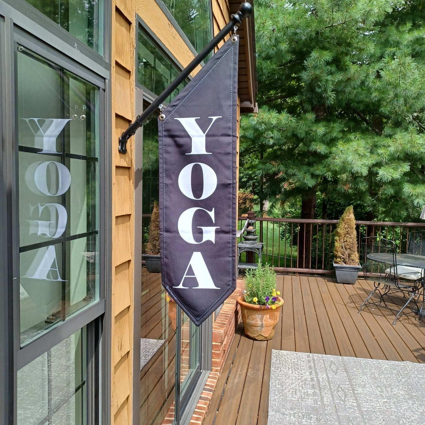 ELEGANT YOGA FLAG * 2 sided * heavy canvas * pole & bracket included * Black canvas