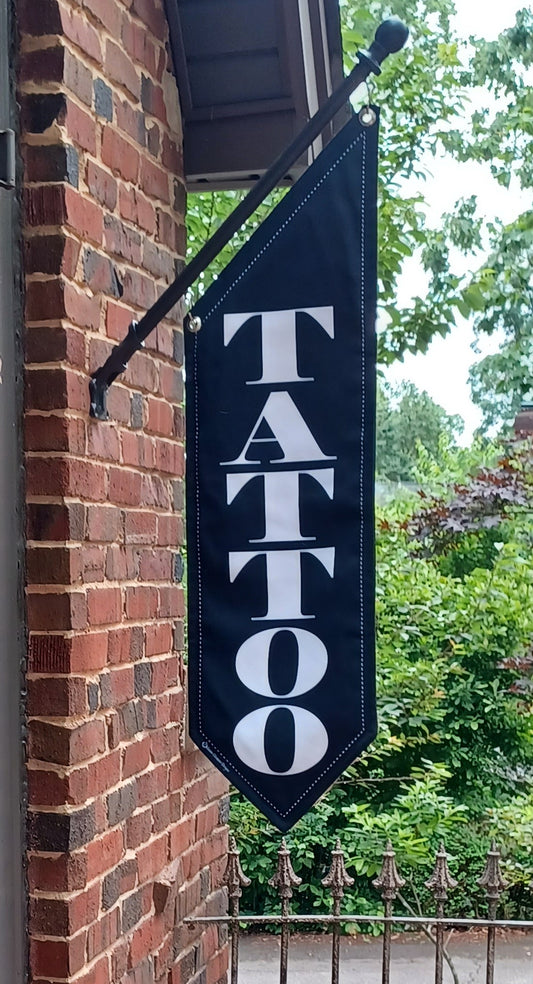 ELEGANT TATTOO Flag * double sided * heavy weight canvas * handmade pole & bracket included