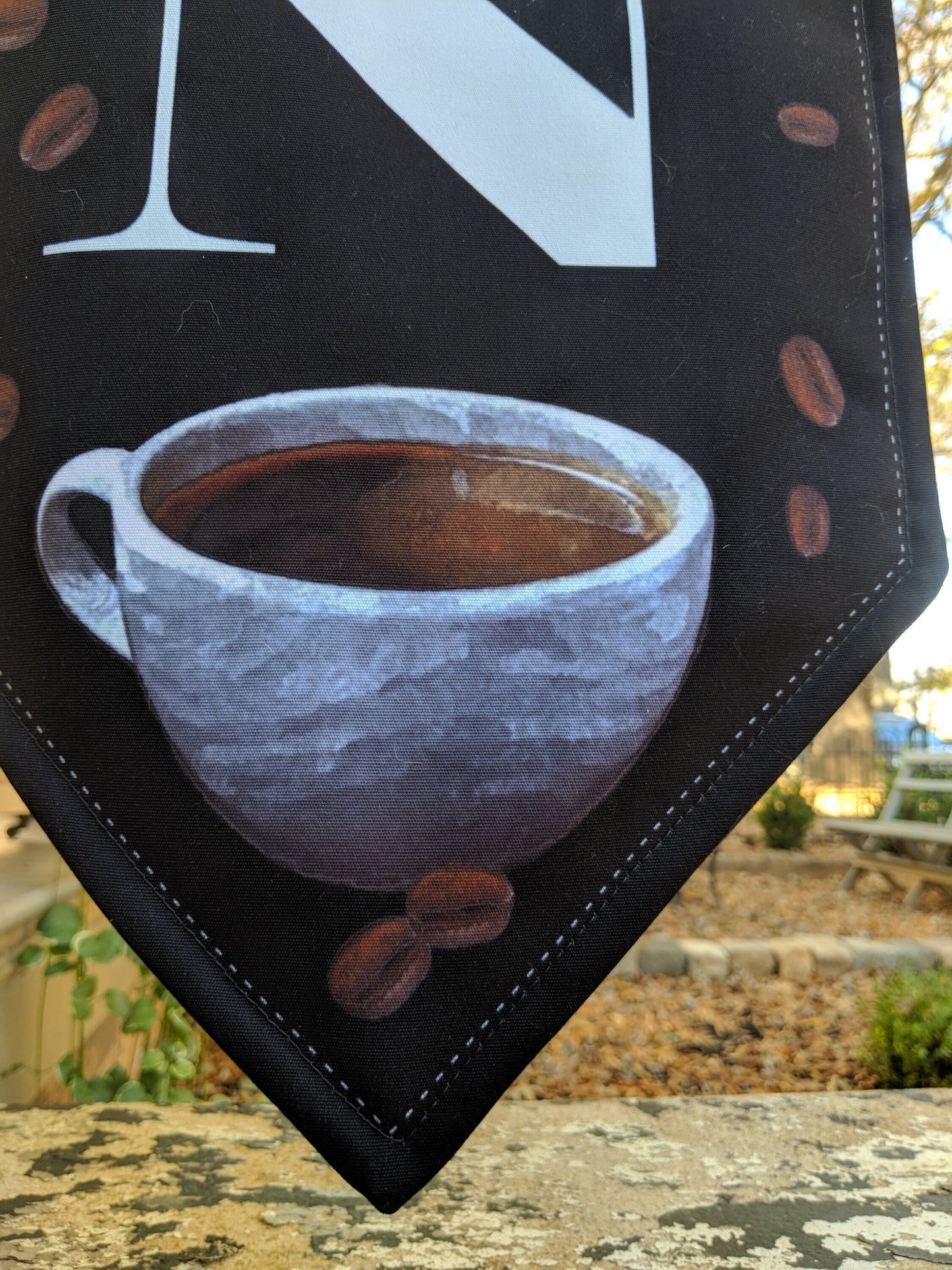 COFFEE OPEN FLAG with Beans and Coffee Cup * double sided * heavy weight canvas * handmade pole & bracket included