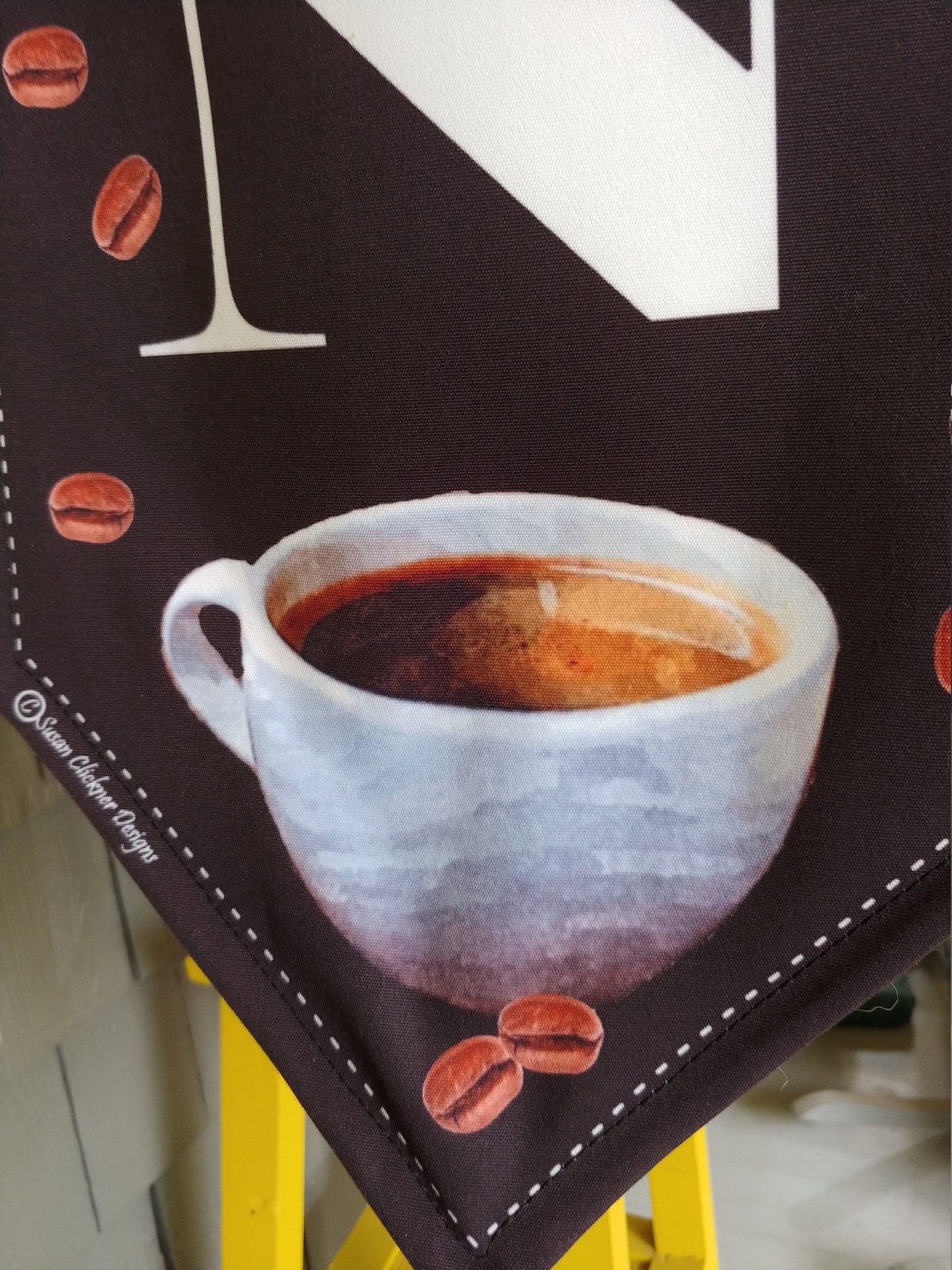 COFFEE OPEN FLAG with Beans and Coffee Cup * double sided * heavy weight canvas * handmade pole & bracket included