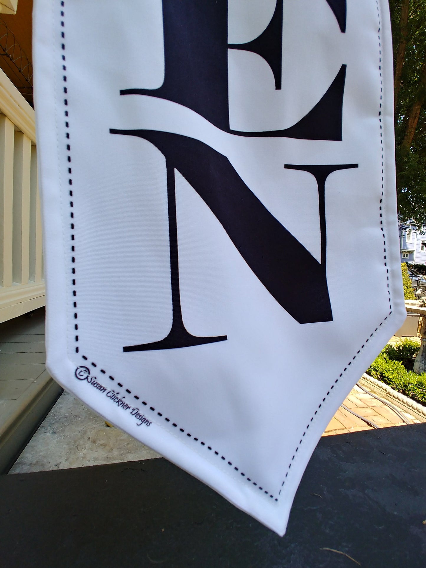 ELEGANT OPEN flag * double sided * heavy weight canvas * handmade pole & bracket *  black or white