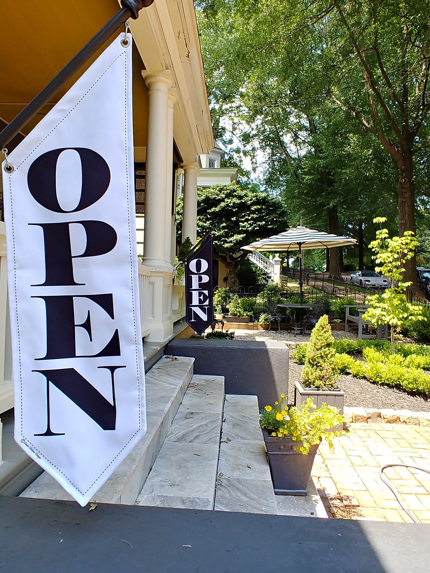 ELEGANT OPEN flag * double sided * heavy weight canvas * handmade pole & bracket *  black or white