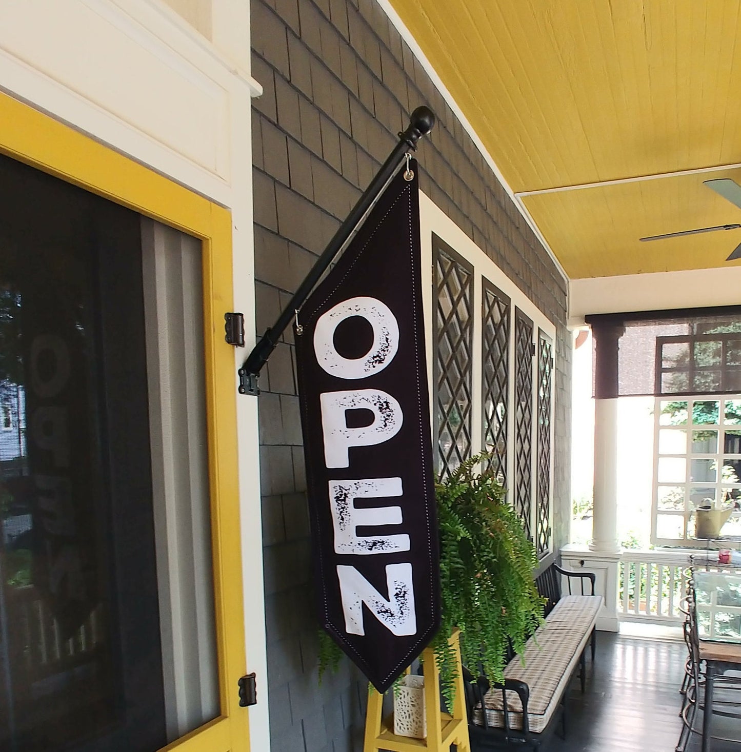 BOLD SPONGE OPEN flag * double sided * handmade pole & bracket * white or black heavy weight canvas