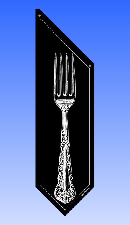 RESTAURANT OPEN flags * Super Silverware on black white or butcher canvas * double sided * heavy weight canvas * handmade pole & bracket