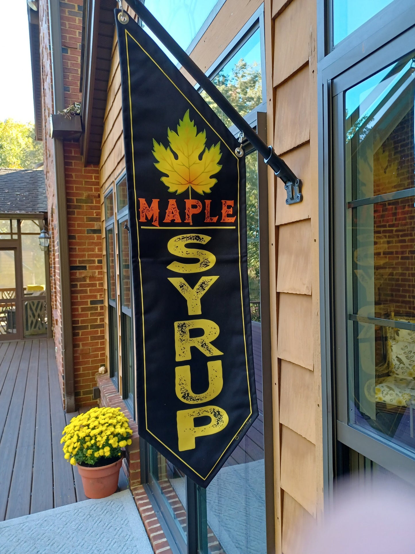 MAPLE SYRUP *  flag * double sided * heavy weight canvas * handmade pole & bracket *  printed on both sides * autumn sales * maple trees