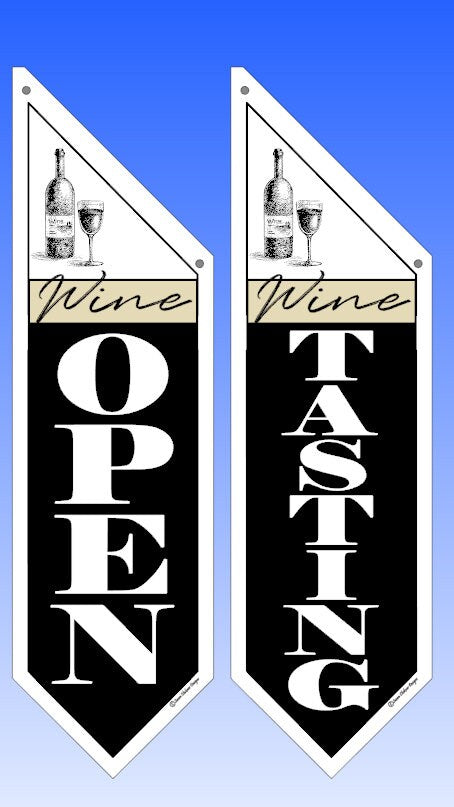 WINE OPEN flags  * Two designs * double sided * heavy weight canvas * pole & bracket included * Wine Tasting * corkscrew