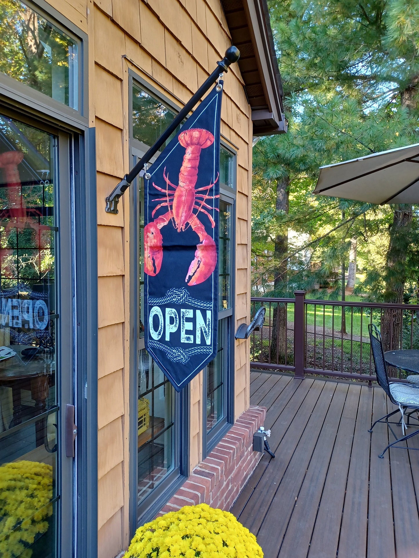 LOBSTER OPEN FLAG * double sided * heavy weight canvas * handmade pole & bracket * Sea Food * Restaurant * Coastal