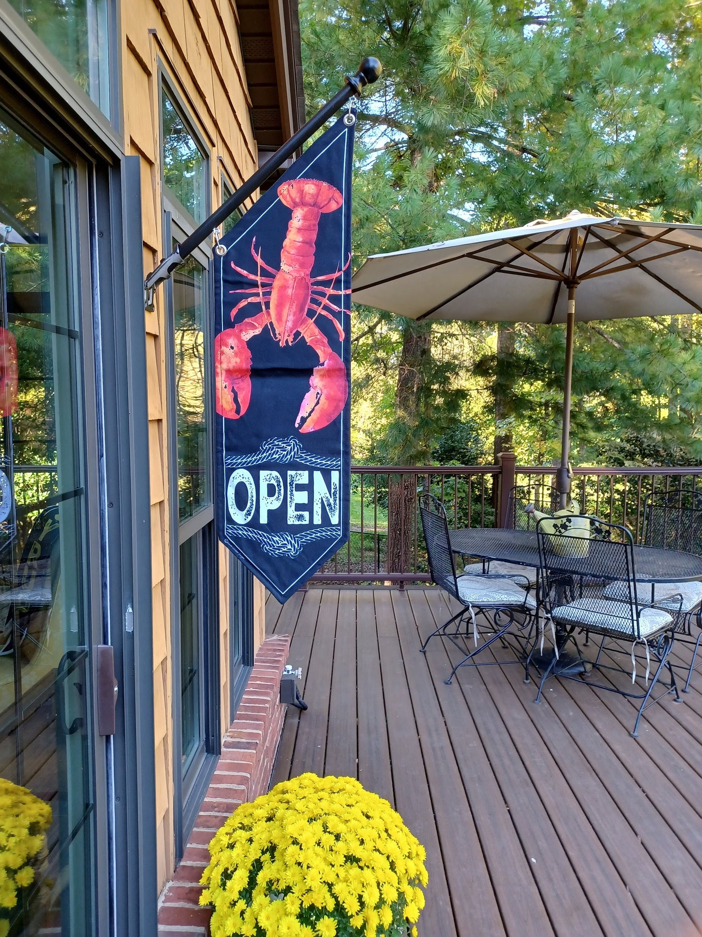 LOBSTER OPEN FLAG * double sided * heavy weight canvas * handmade pole & bracket * Sea Food * Restaurant * Coastal