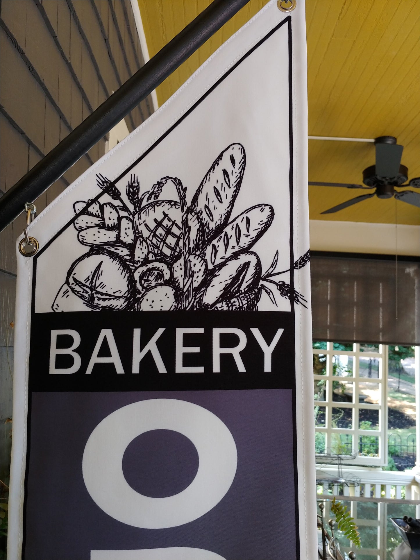 BAKERY OPEN FLAG * double sided * heavy weight canvas * handmade pole & bracket included * bread * bakery *