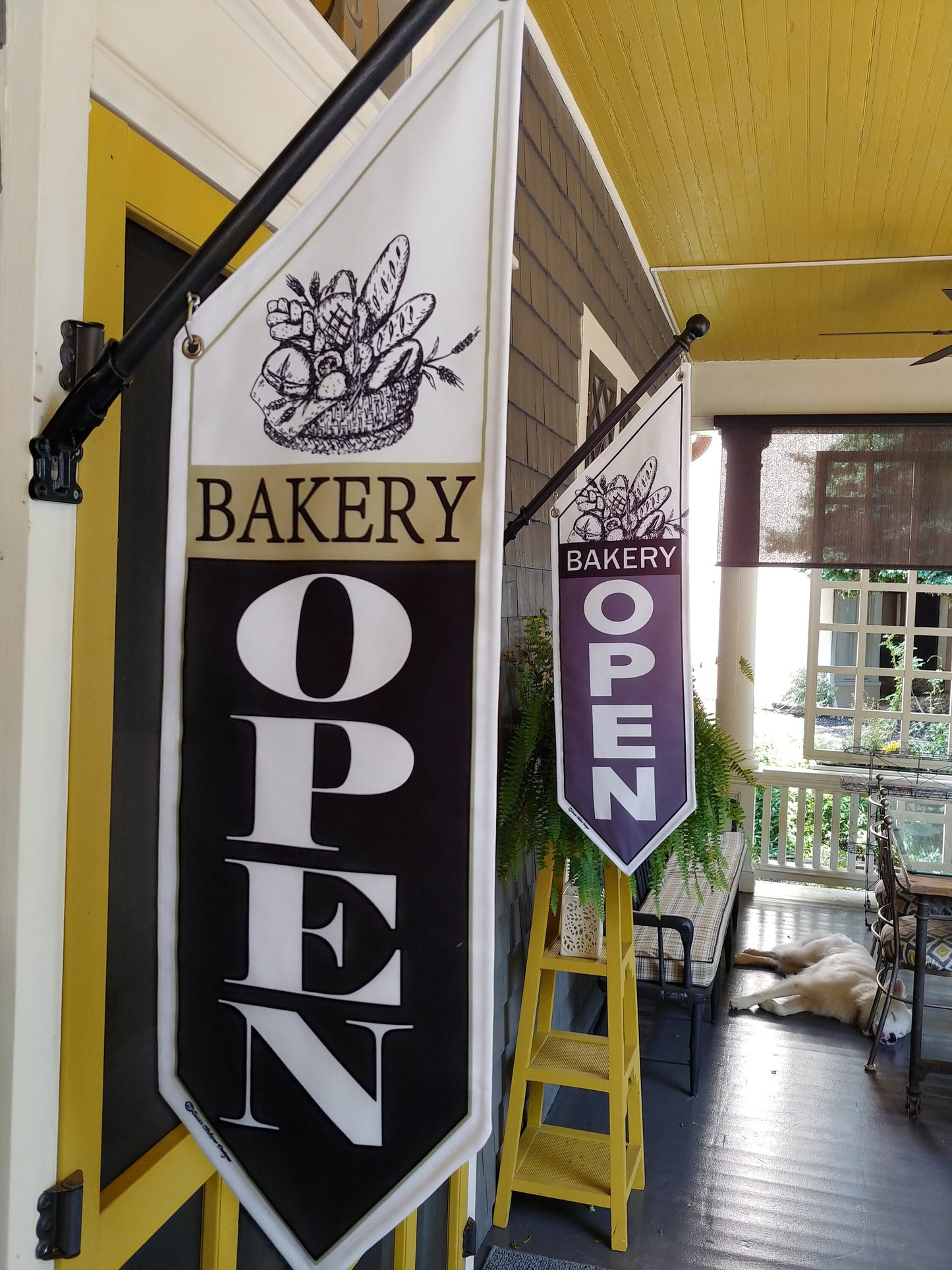 BAKERY OPEN FLAG * double sided * heavy weight canvas * handmade pole & bracket included * bread * bakery *