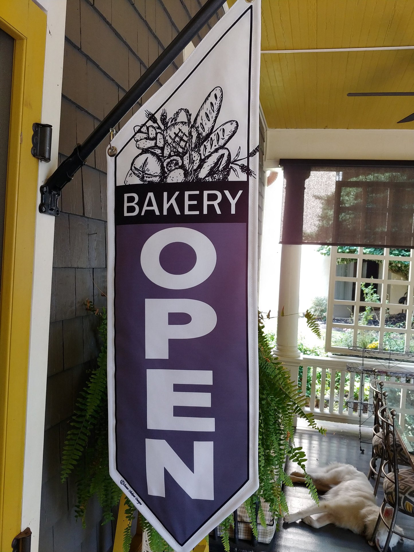 BAKERY OPEN FLAG * double sided * heavy weight canvas * handmade pole & bracket included * bread * bakery *