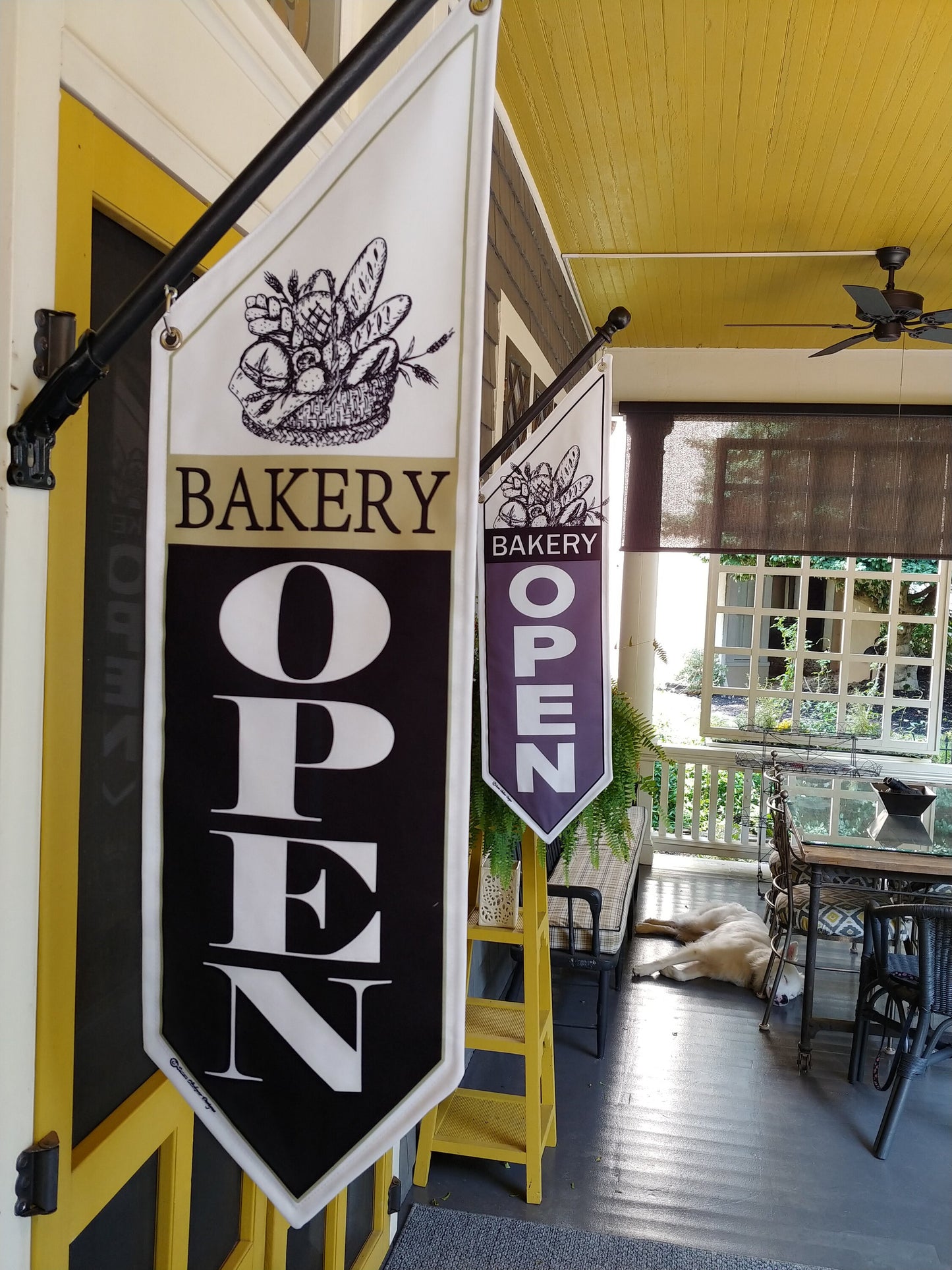 BAKERY OPEN FLAG * double sided * heavy weight canvas * handmade pole & bracket included * bread * bakery *