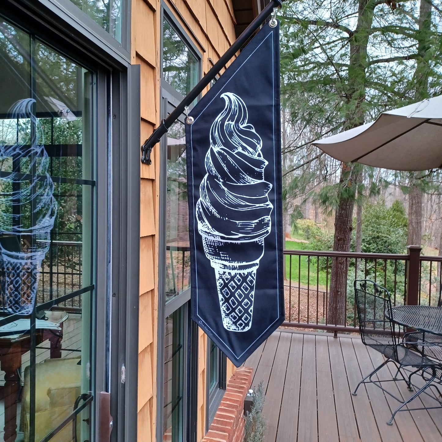 ICE CREAM OPEN flags * double sided heavy weight canvas * soft serve or scooped * black or white * painted wooden pole and hardware included