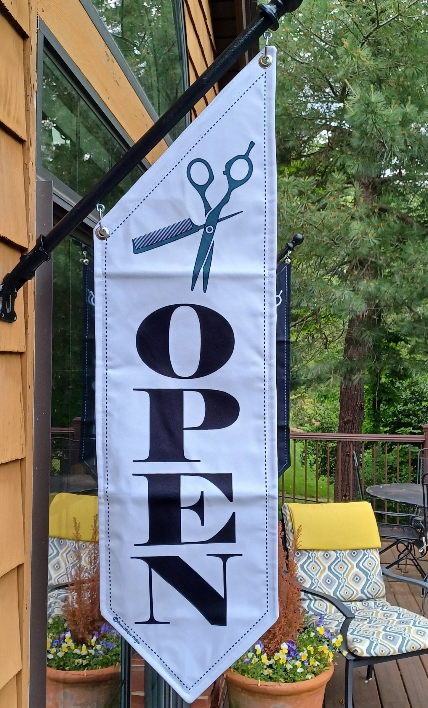 SALON OPEN FLAG  * double sided outdoor canvas * pole & bracket included * barber * salon * stylist