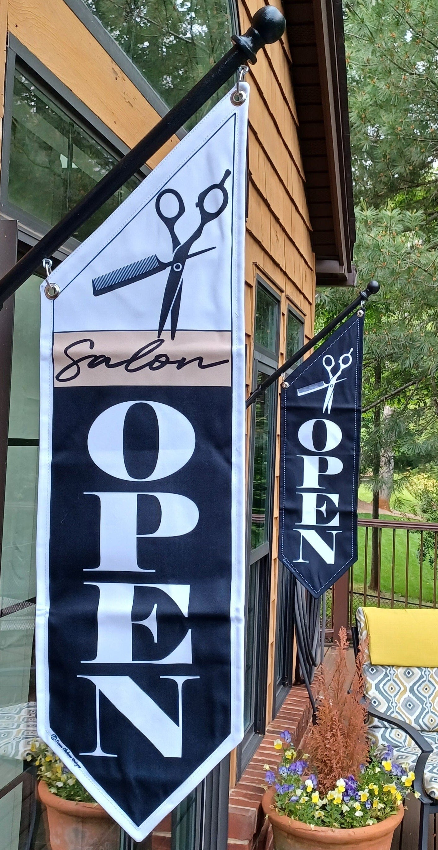 SALON OPEN FLAG  * double sided outdoor canvas * pole & bracket included * barber * salon * stylist