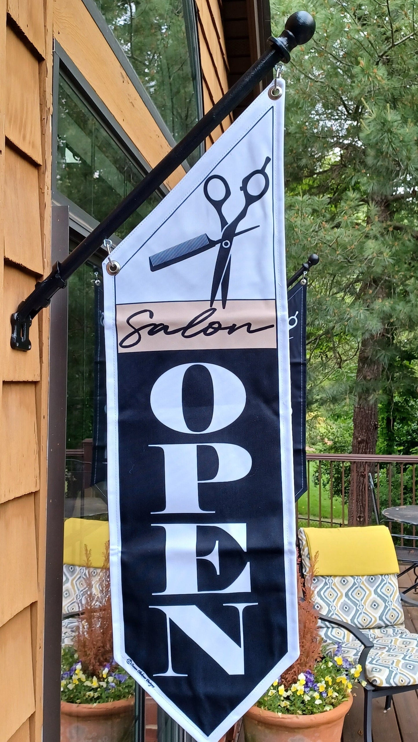 SALON OPEN FLAG  * double sided outdoor canvas * pole & bracket included * barber * salon * stylist