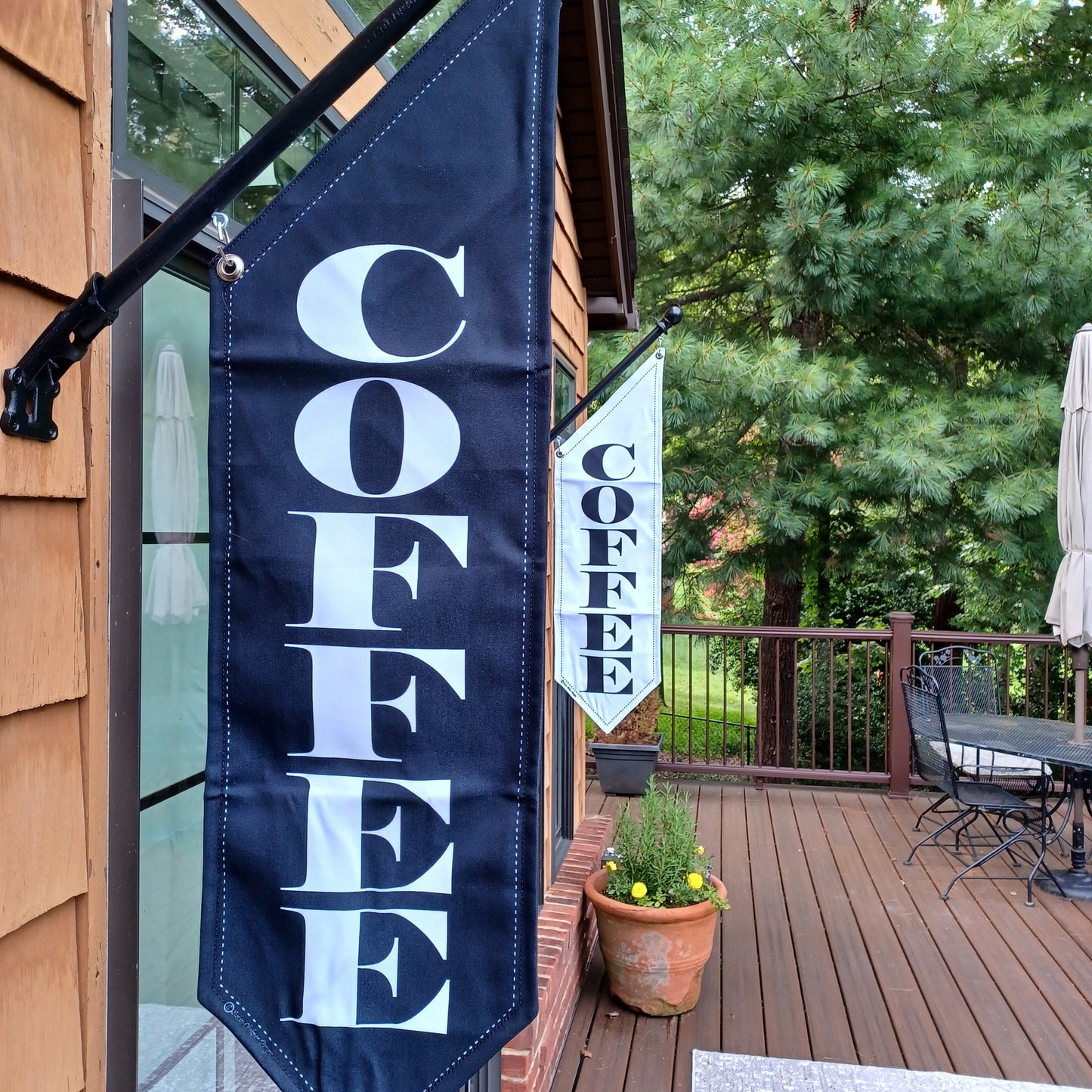 ELEGANT COFFEE Flag * 2 sided * heavy canvas * pole & bracket included * Black or White canvas