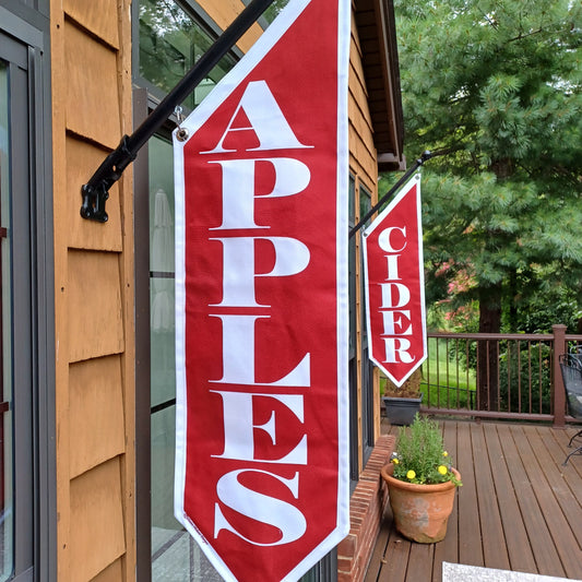 APPLES or CIDER OPEN Flag * double sided * heavy weight canvas * handmade pole & bracket * Farm * Home * Roadside Stand