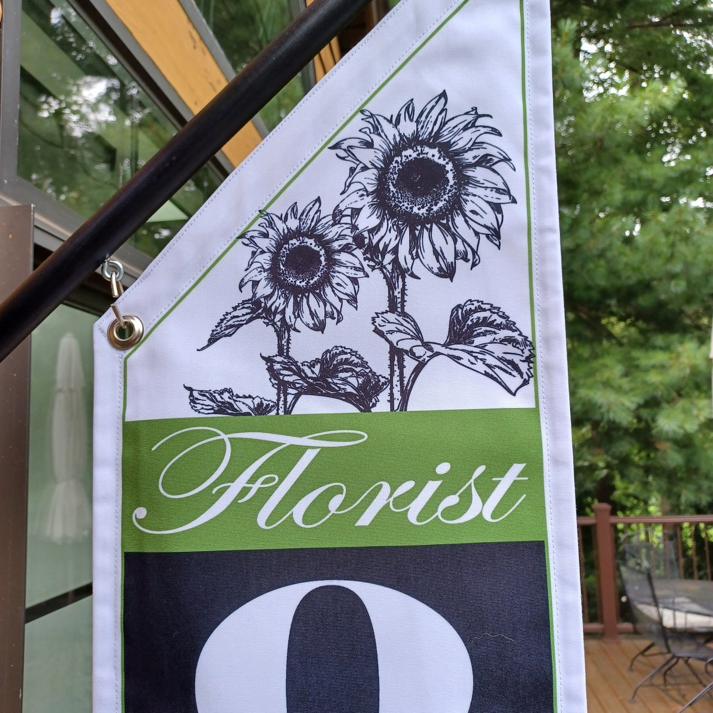 FLORIST OPEN FLAG * double sided * heavy weight canvas * handmade pole & bracket included * Two Designs