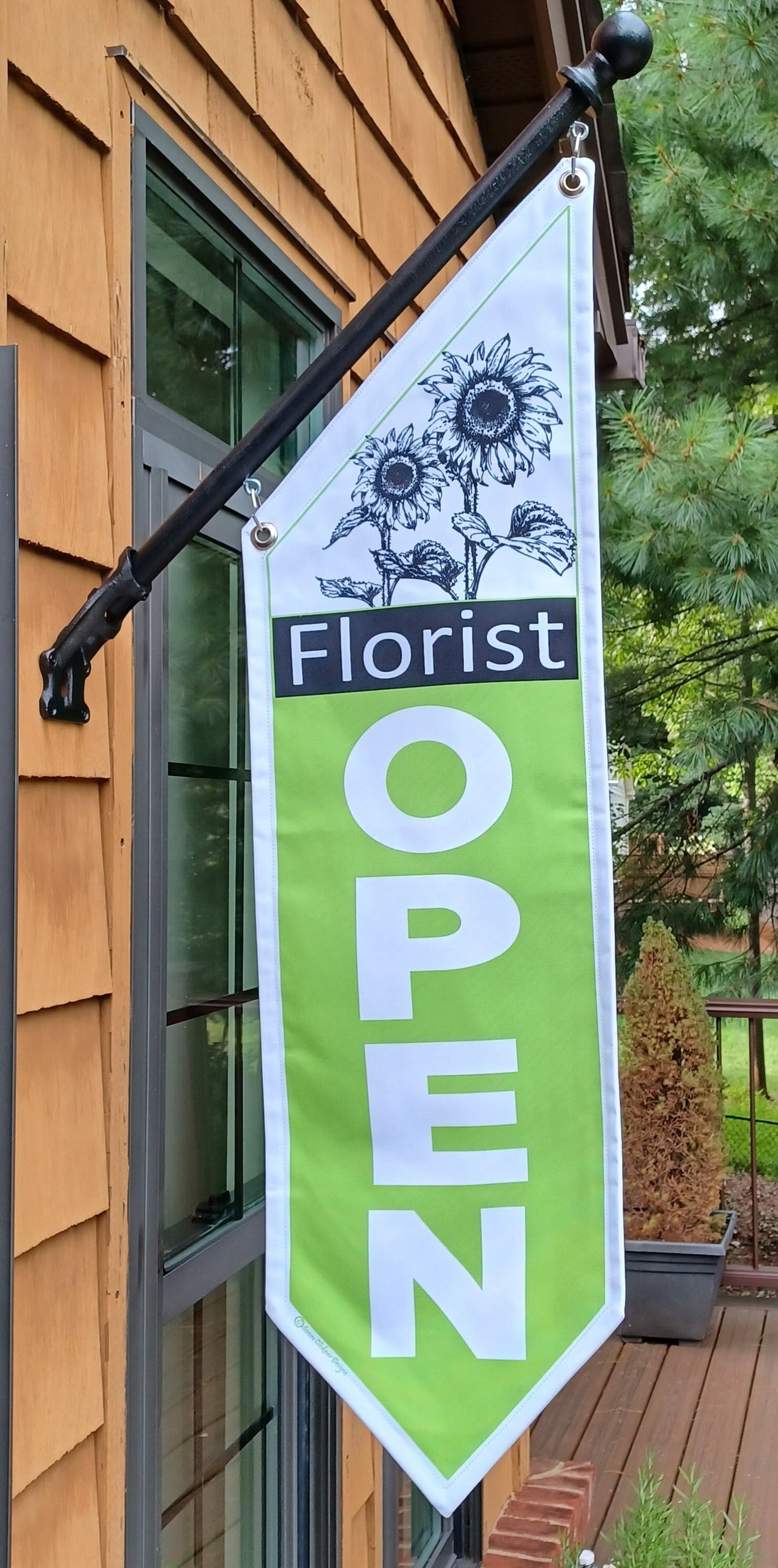 FLORIST OPEN FLAG * double sided * heavy weight canvas * handmade pole & bracket included * Two Designs