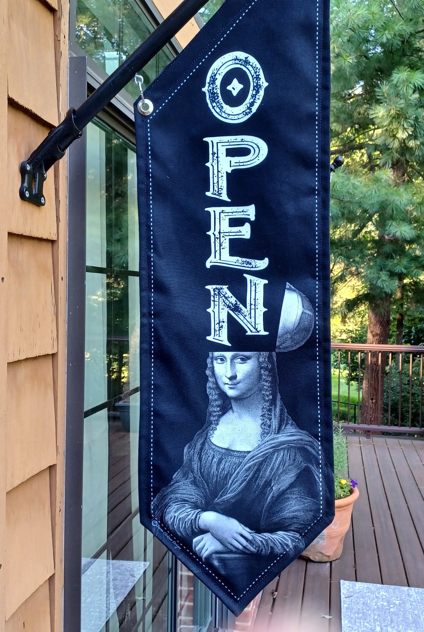 MONA LISA OPEN flag * double sided * heavy weight canvas * handmade pole & bracket *  printed on both sides