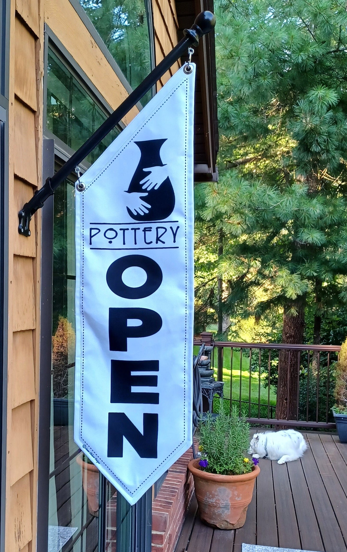 POTTERY OPEN FLAG * double sided * heavy weight canvas * handmade pole & bracket included *