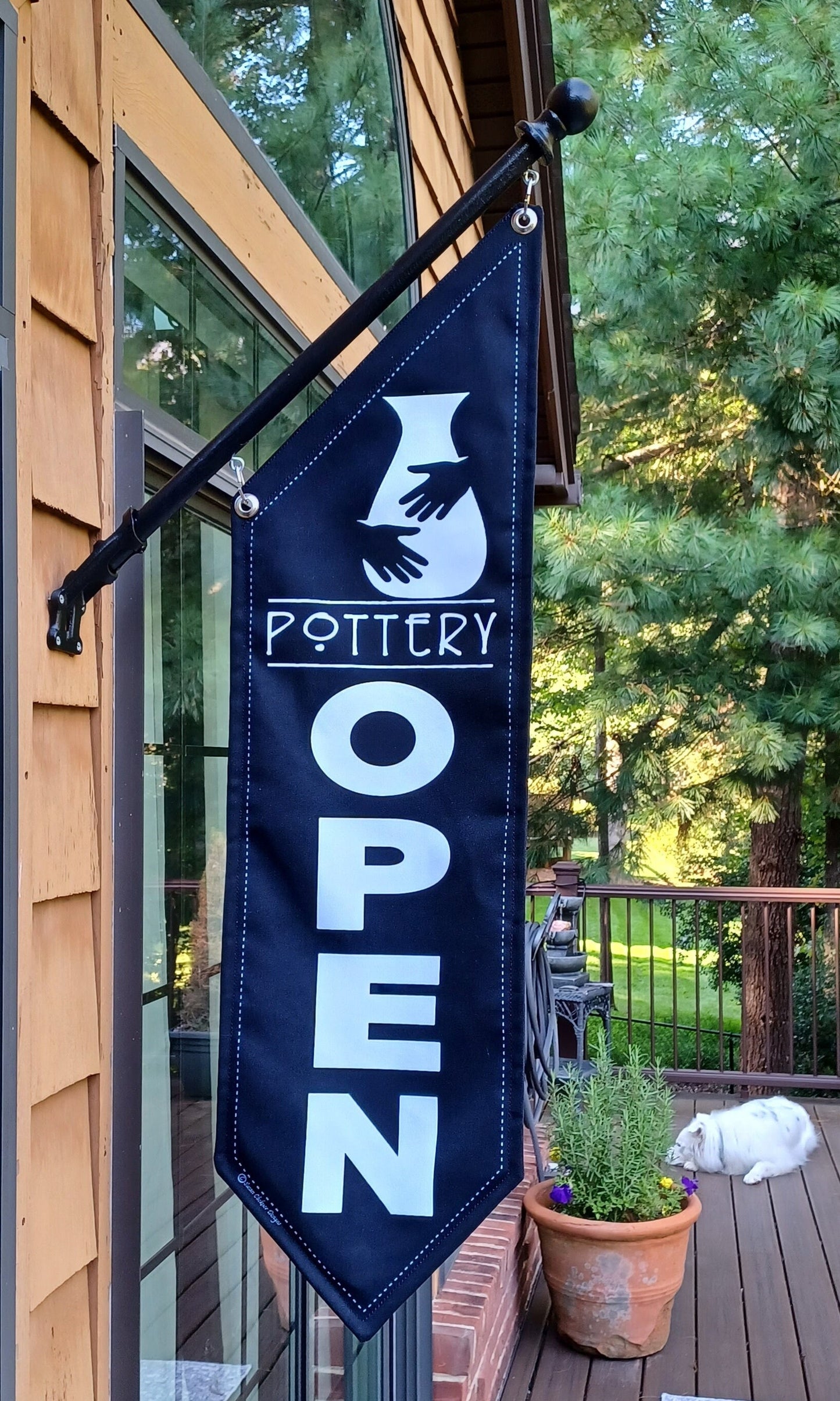 POTTERY OPEN FLAG * double sided * heavy weight canvas * handmade pole & bracket included *