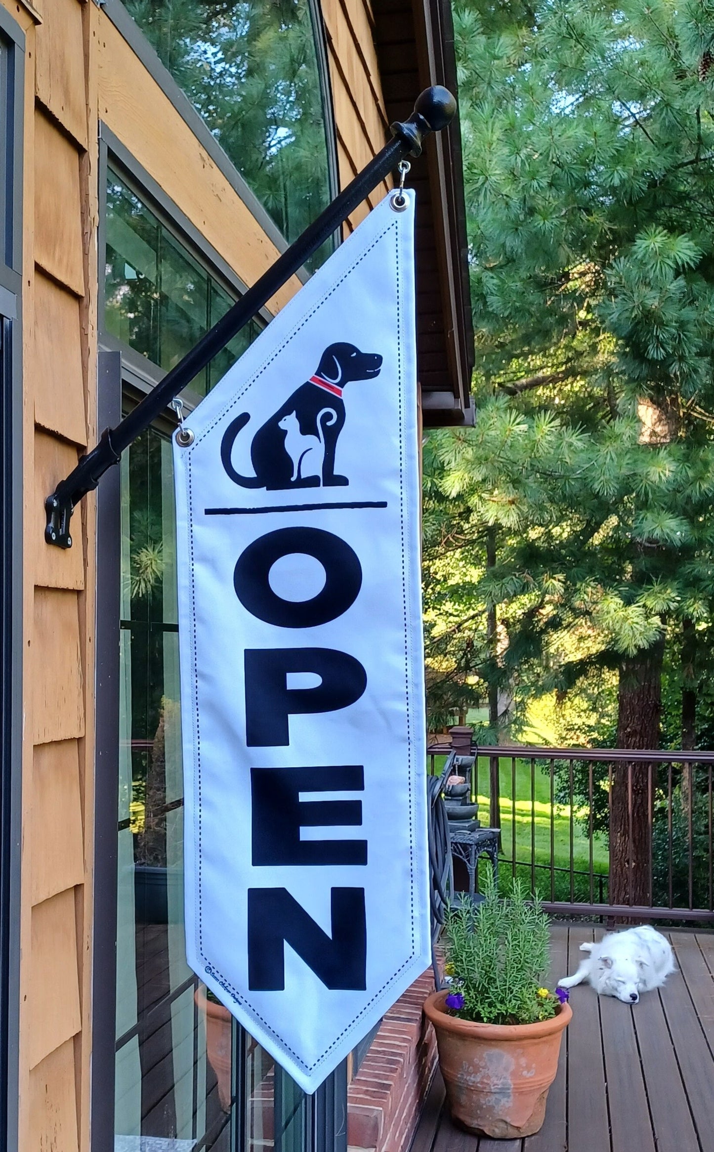 PETS OPEN FLAG * double sided * heavy weight canvas * handmade pole & bracket included *