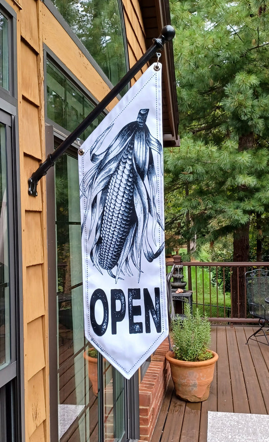 GIANT CORN OPEN Flag * double sided * heavy weight canvas * handmade pole & bracket *  printed on both sides *