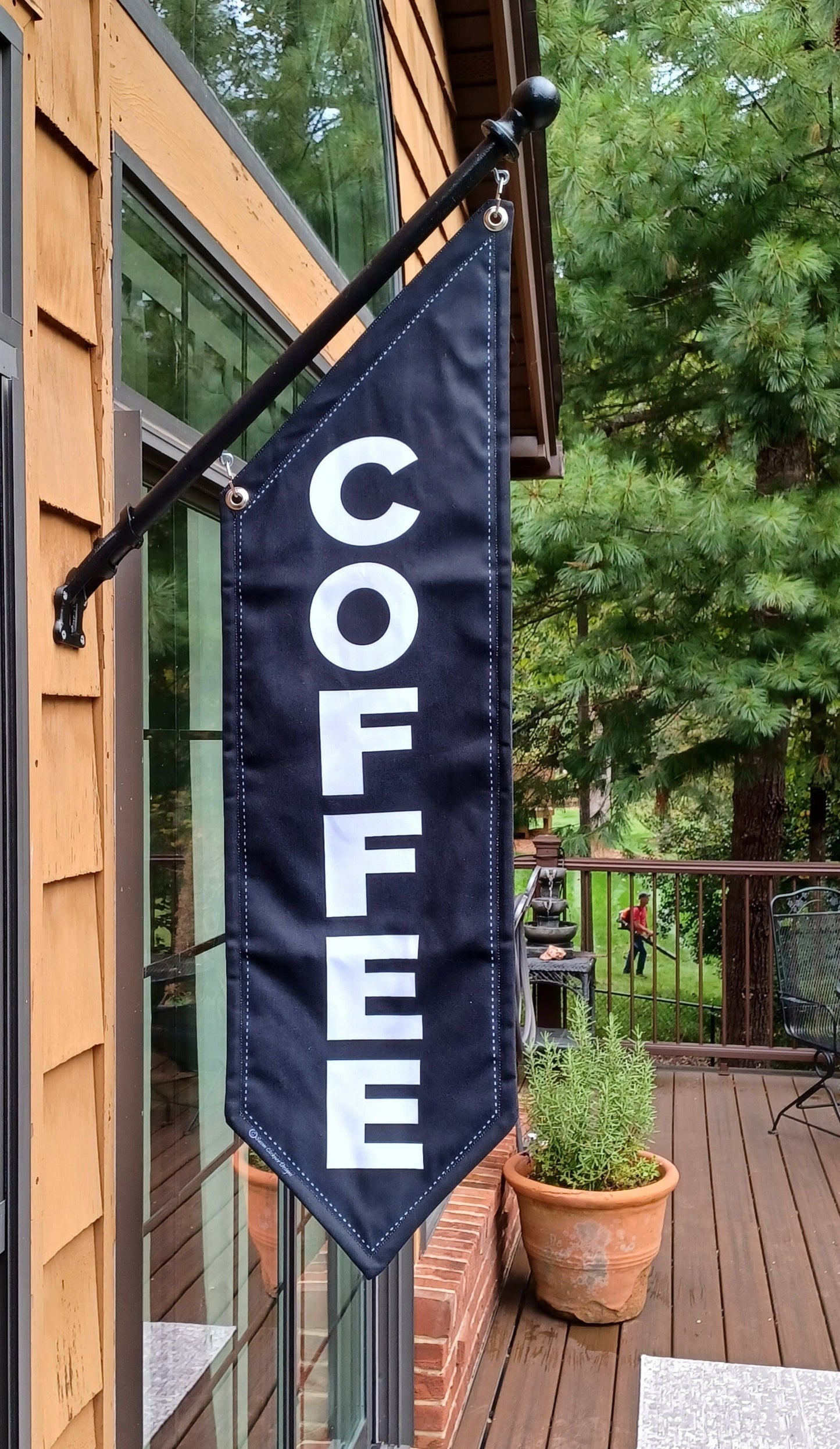 BASIC COFFEE FLAG * double sided * heavy weight canvas * handmade pole & bracket included * Black or White