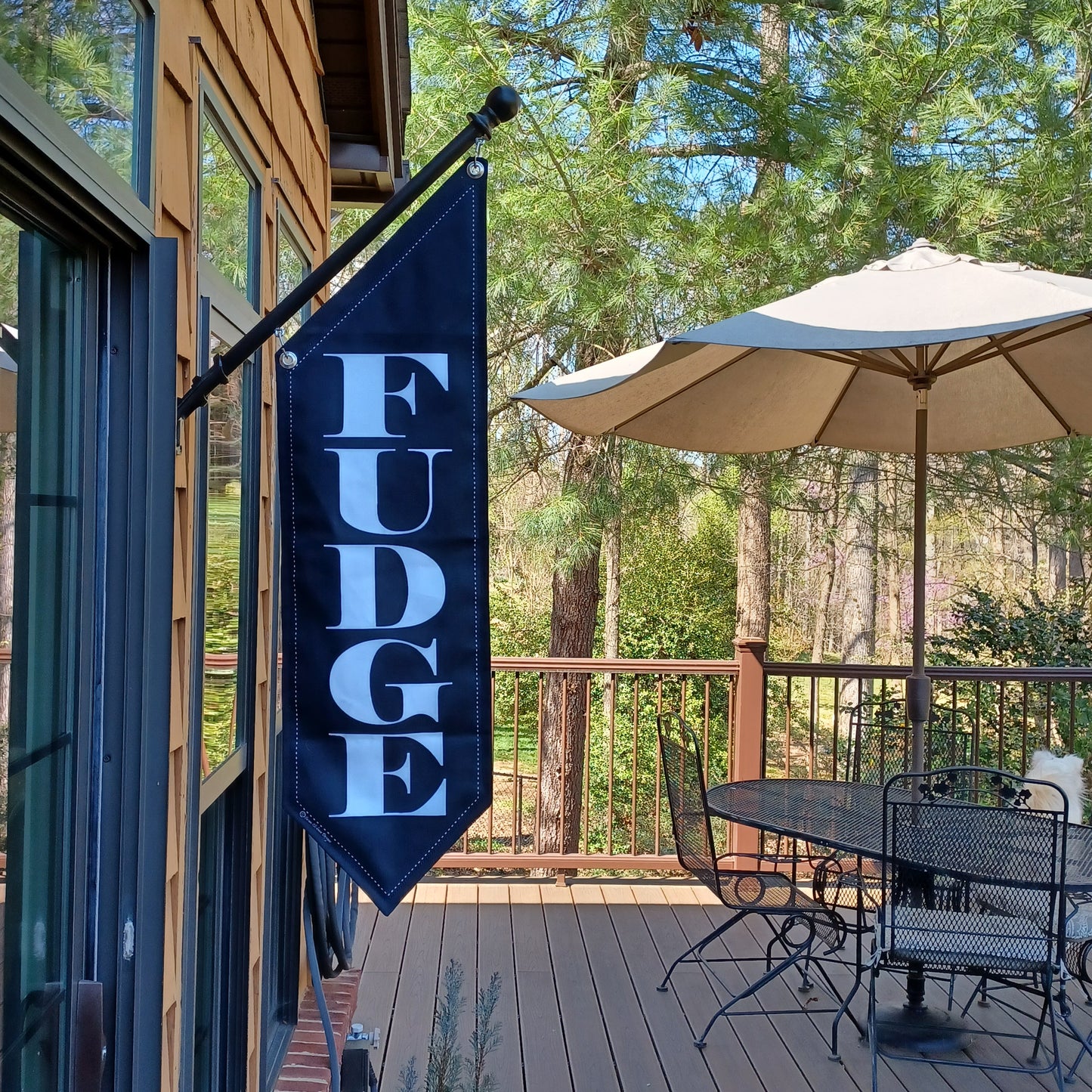 ELEGANT FUDGE FLAG * double sided heavy weight canvas * pole & bracket included *